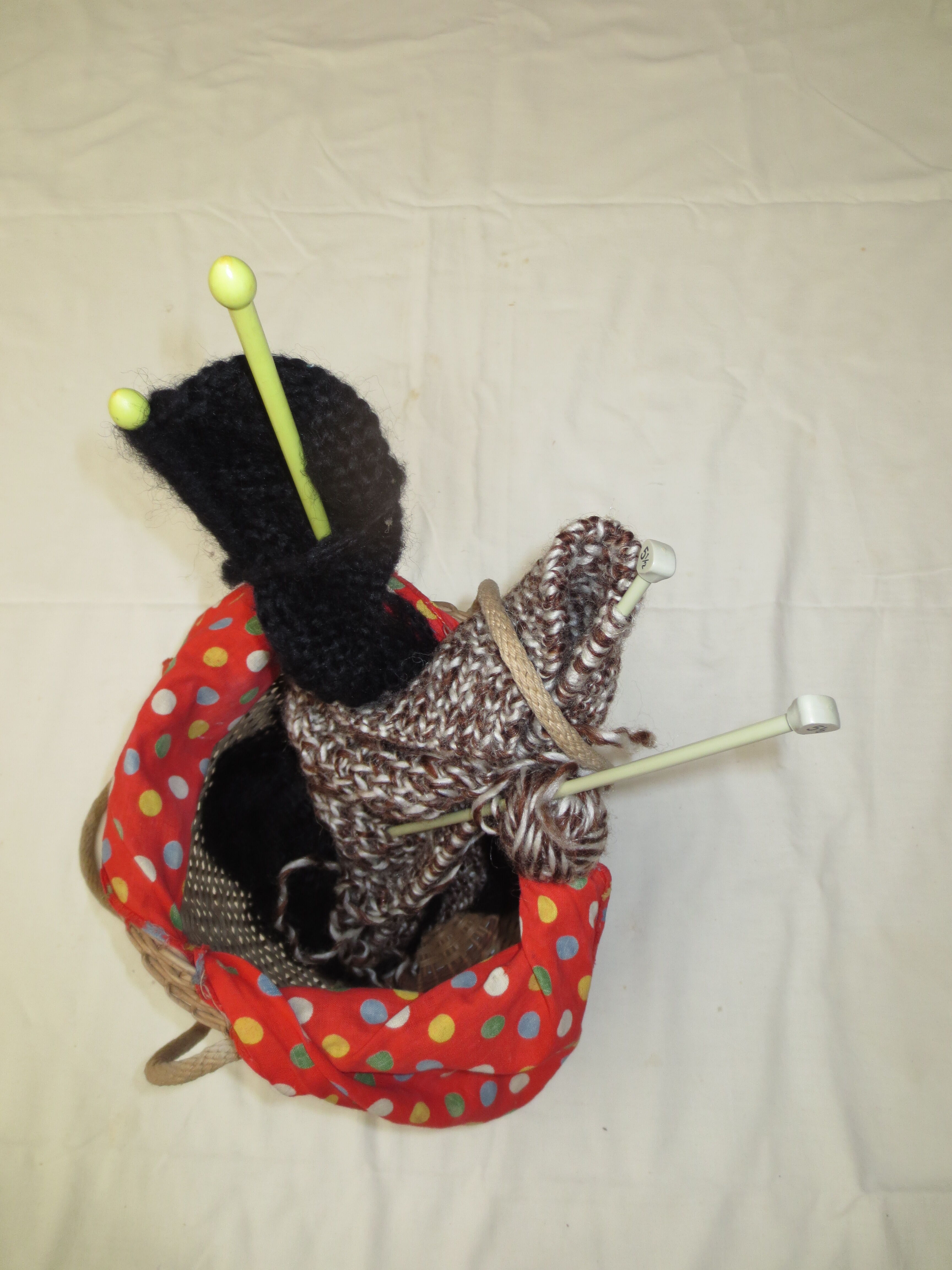 Vintage rattan basket for knitting and work