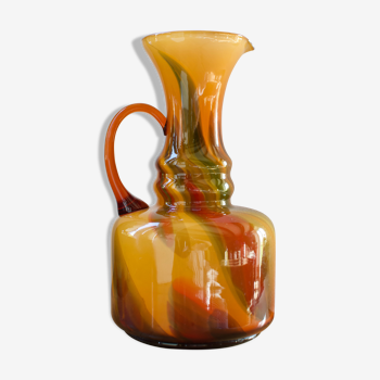 Blown marbled glass carafe