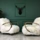 White fluffy sheepskin bentwood armchair halabala