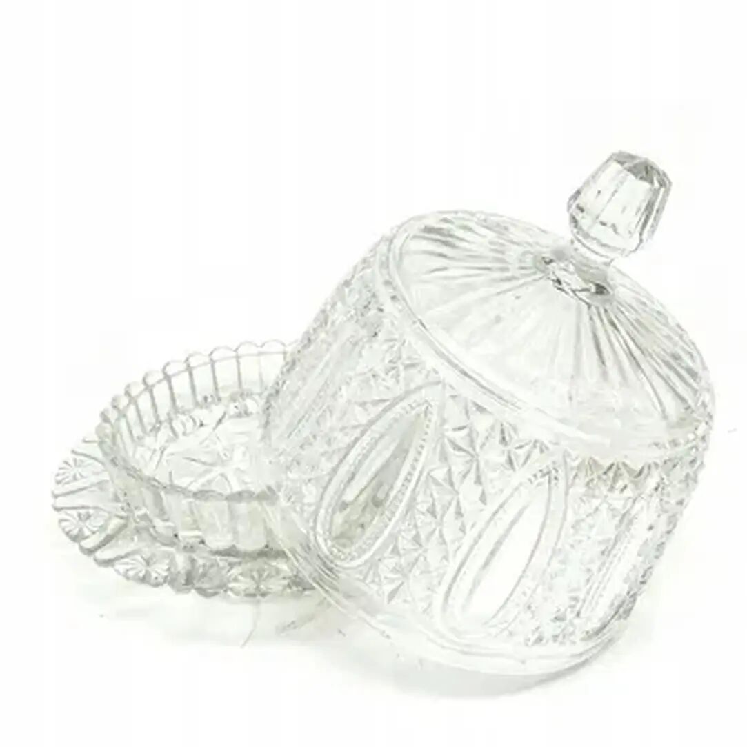 Plat à gâteau avec dôme, Art Déco, verre pressé, Val Saint Lambert, Belgique, années 1950.