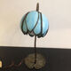 Art deco lamp bronze foot, blue glass flower globe