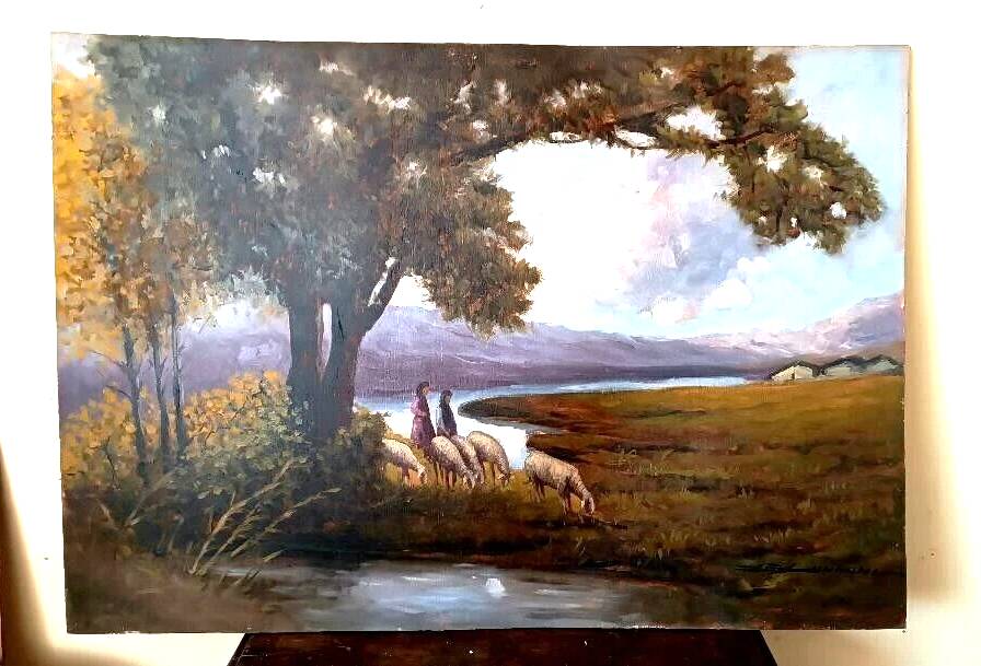 Large dipinto paesaggio firmato longoni anni 30 - 101 x 71