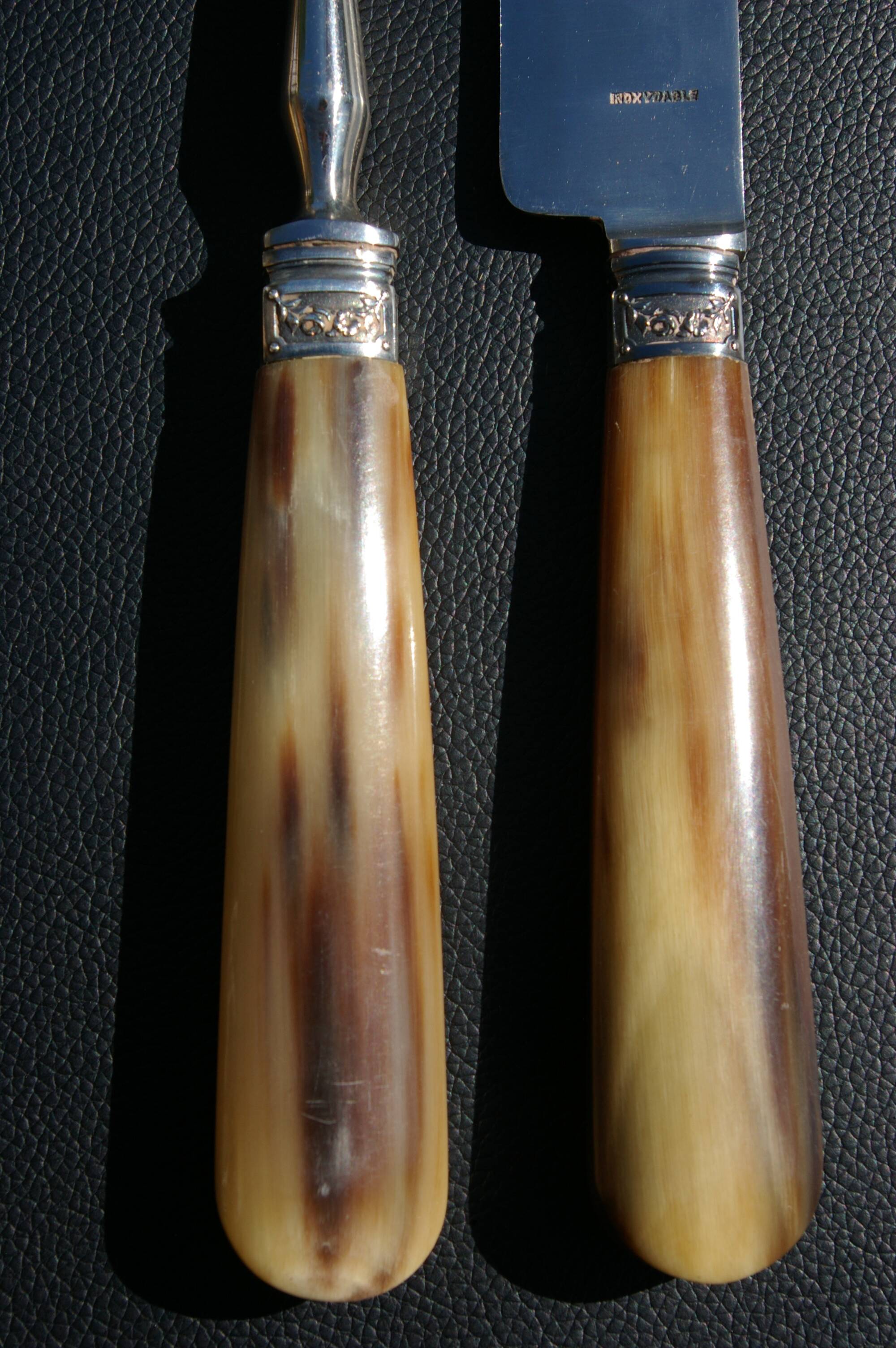 Carving Set + Salad Server Horn and Stainless Steel