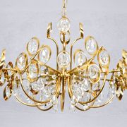 Mid century hollywood regency palwa gilt brass and crystal chandelier