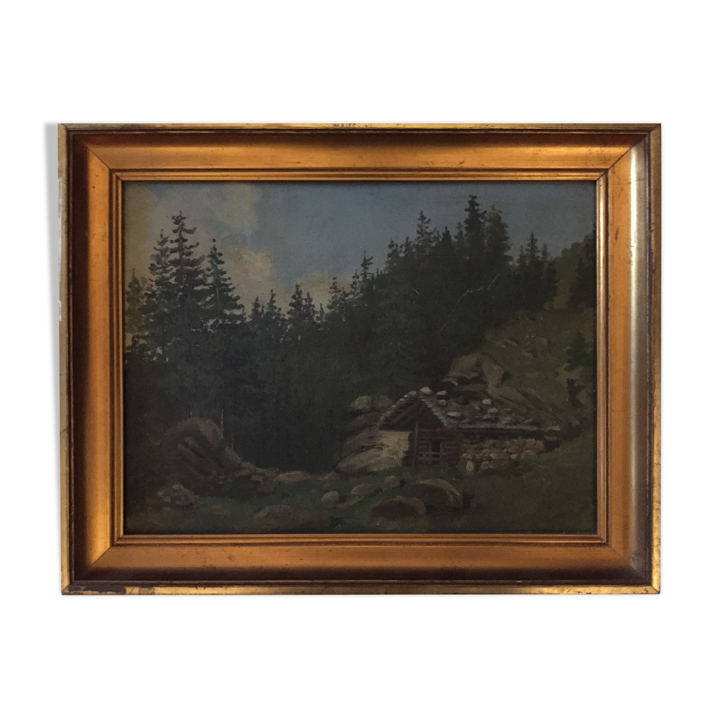 Oil on panel Chalet in the mountains