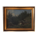 Oil on panel Chalet in the mountains