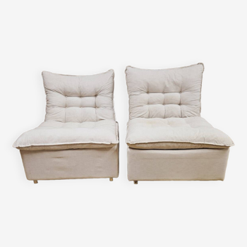 Pair of vintage white safari armchairs 1970