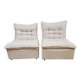 Pair of vintage white safari armchairs 1970