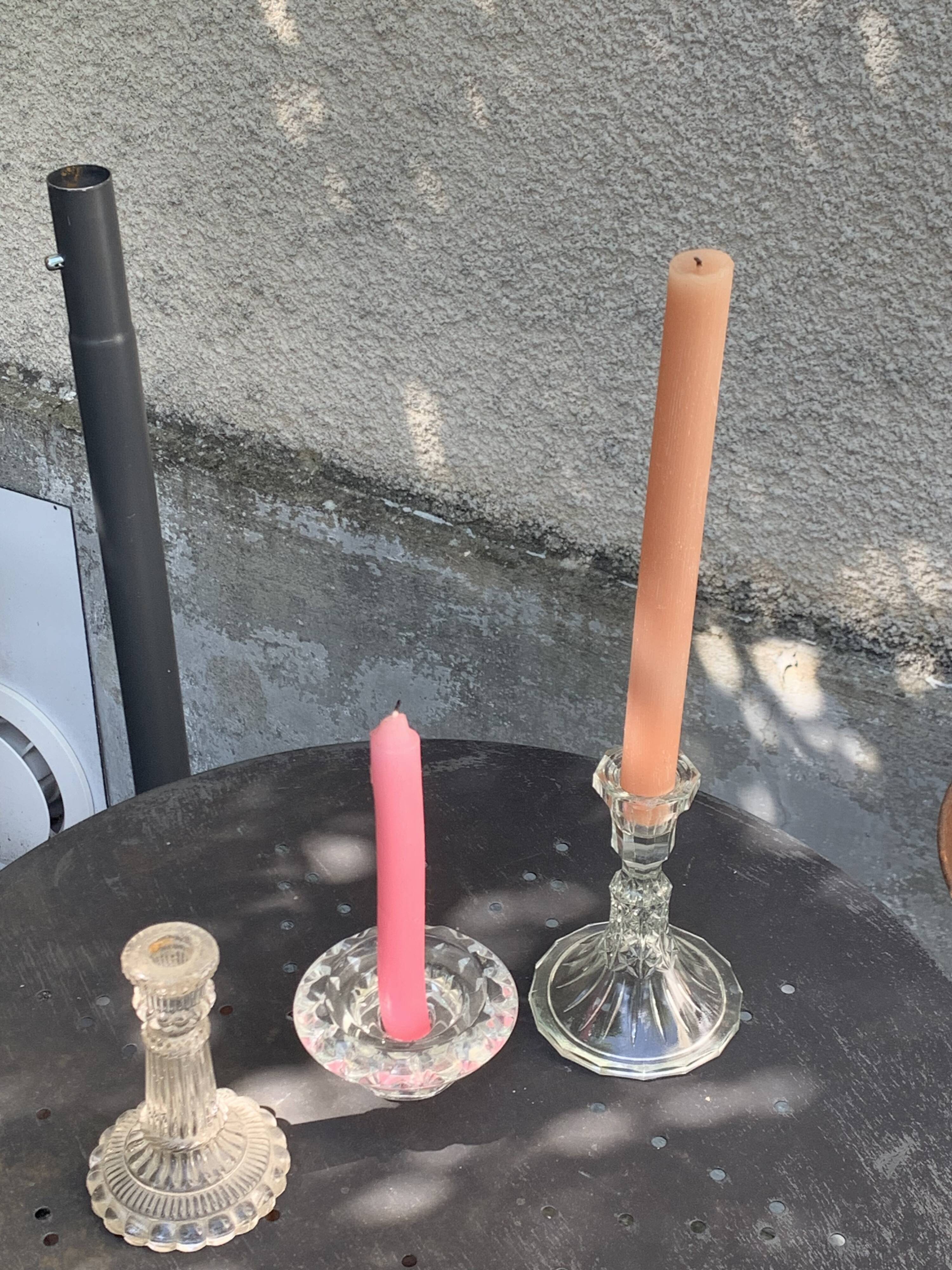 Set of 3 glass and crystal candle holders, Arques crystal, vintage