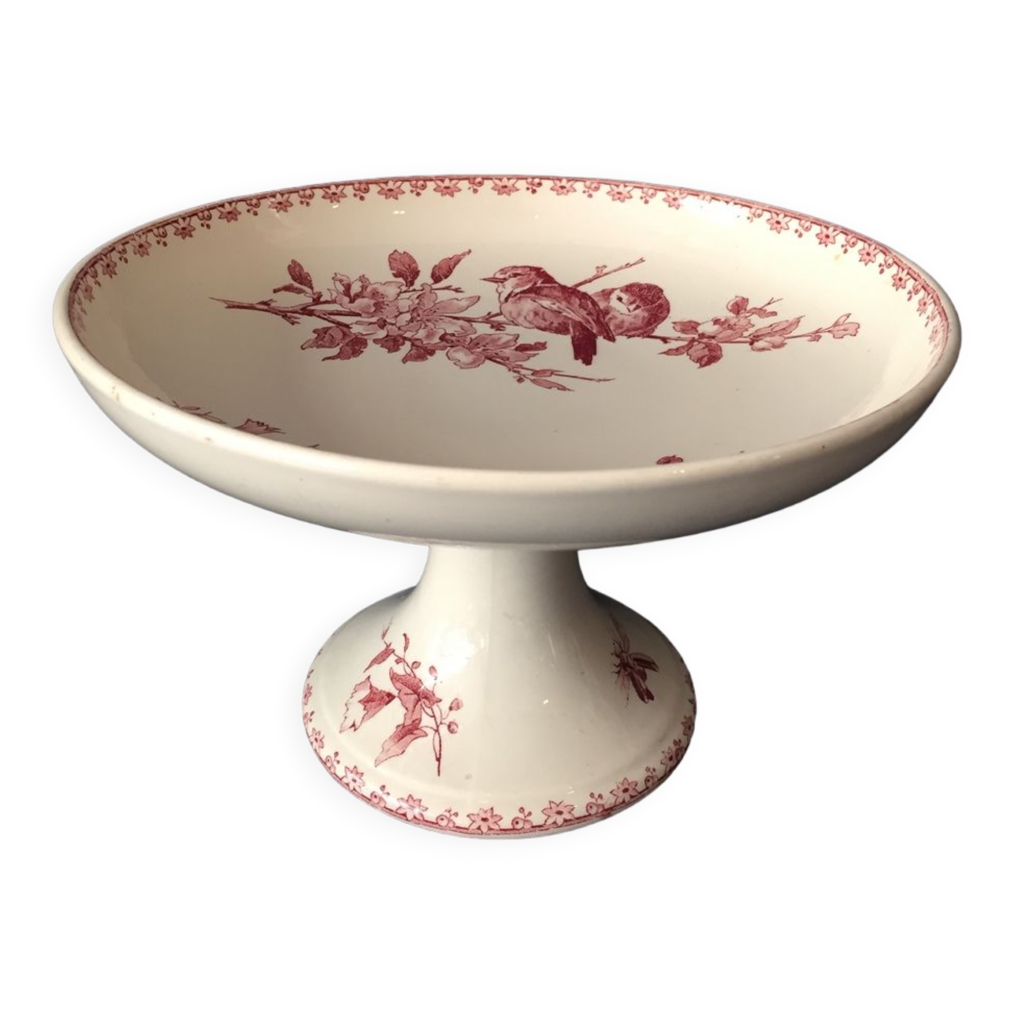 Earthenware fruit cup of Sarreguemines Favori model birds and flowers