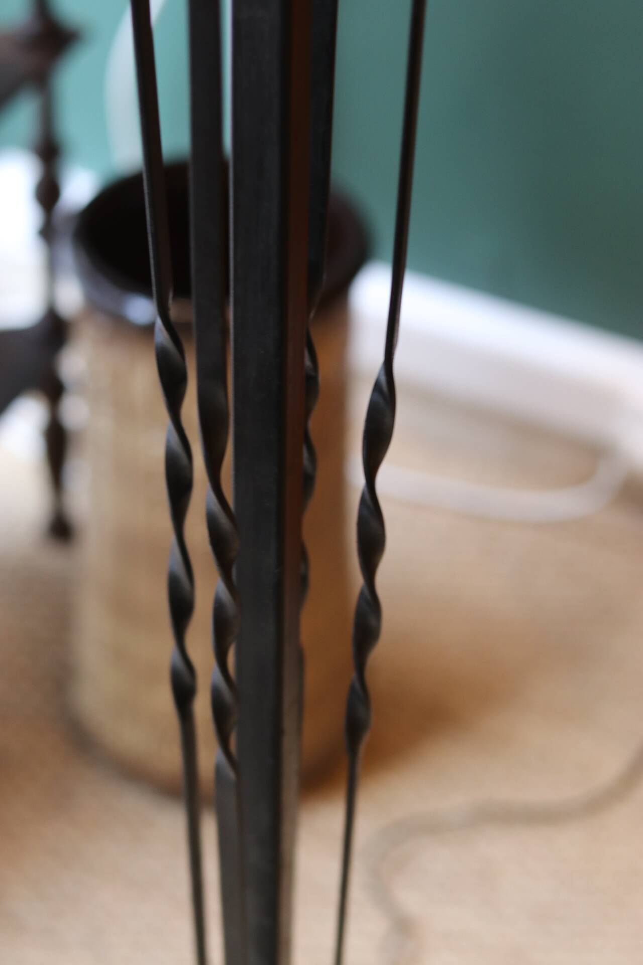 Very large brutalist wrought iron floor lamp, circa 1950