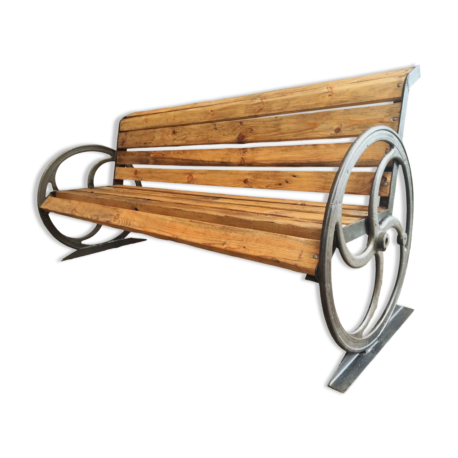 Antique garden bench cast iron with old beams 210 cm