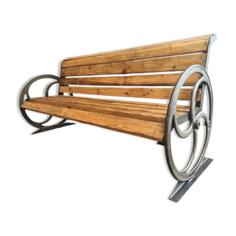 Antique garden bench cast iron with old beams 210 cm