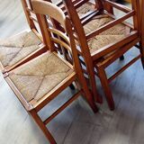 Set of 6 chairs, Scandinavian, vintage, retractable rattan seat