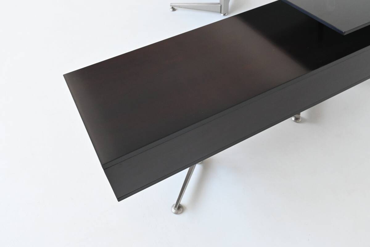 Bureau d'angle exécutif Abbondinterni en acajou et verre, Italie, 1970