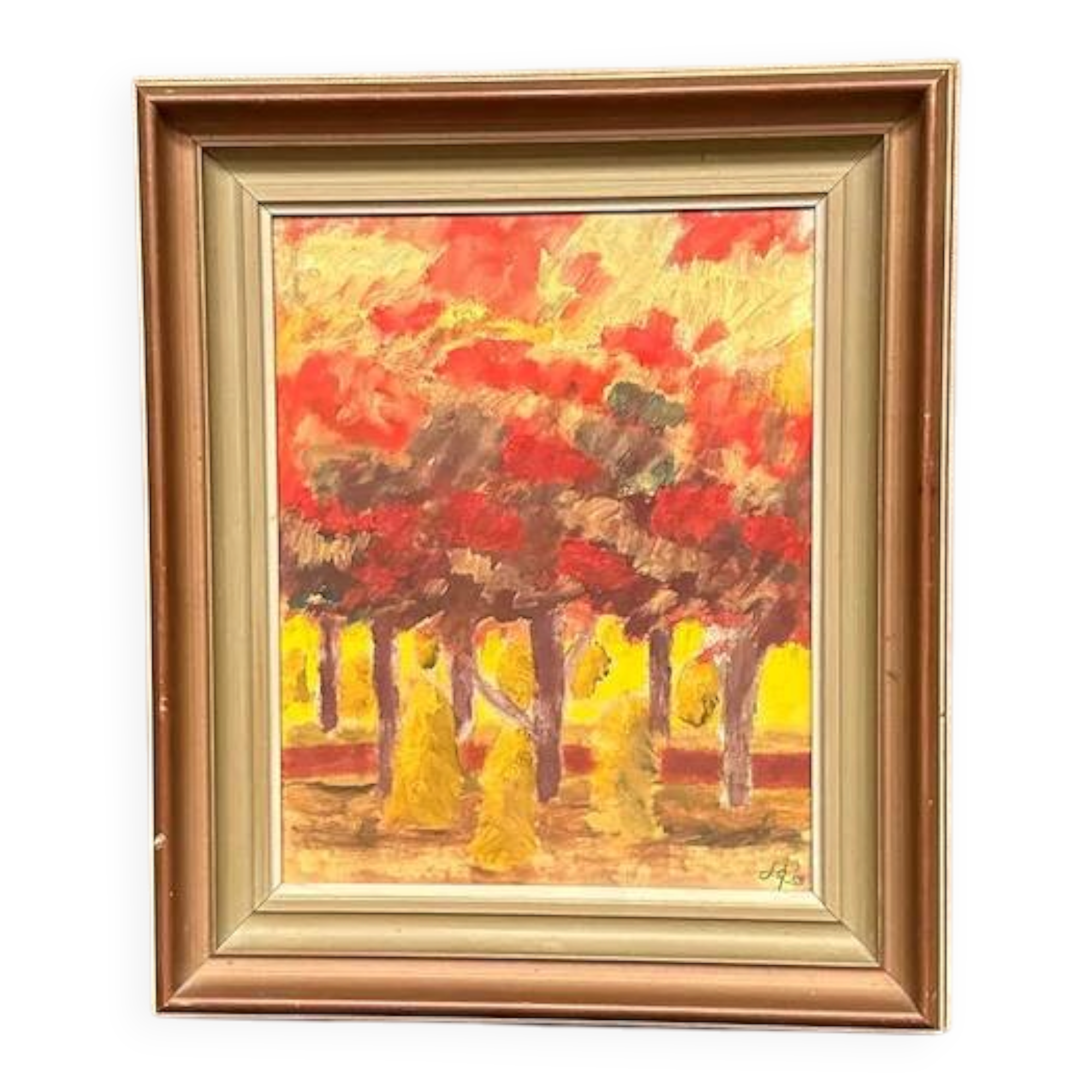 Huile sur panneau originale suédoise "Forêt", signée, vintage et encadrée.