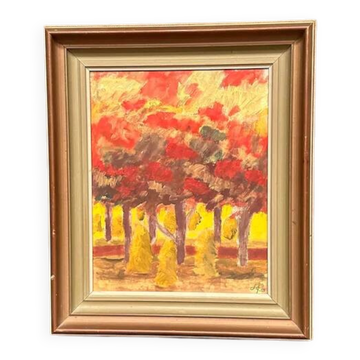 Original Swedish Oil on Panel “Forest”, Signed, Vintage & Framed