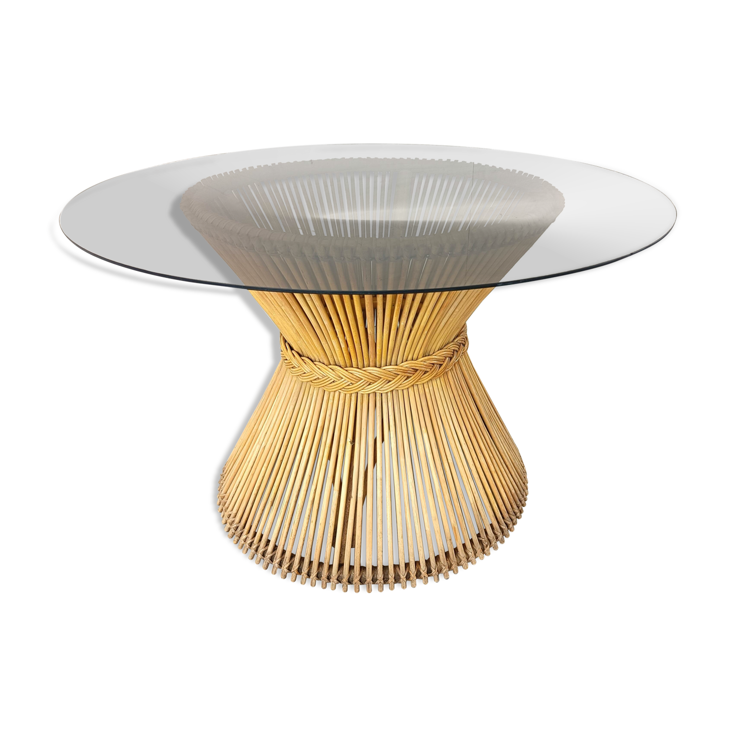 Vintage bamboo and smoked glass dining table, 1980s