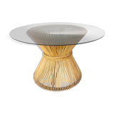 Vintage bamboo and smoked glass dining table, 1980s