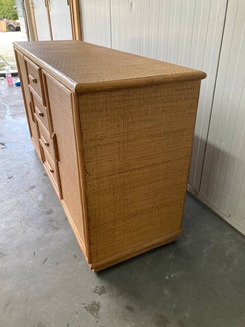 Vintage rattan sideboard in Roche Bobois style