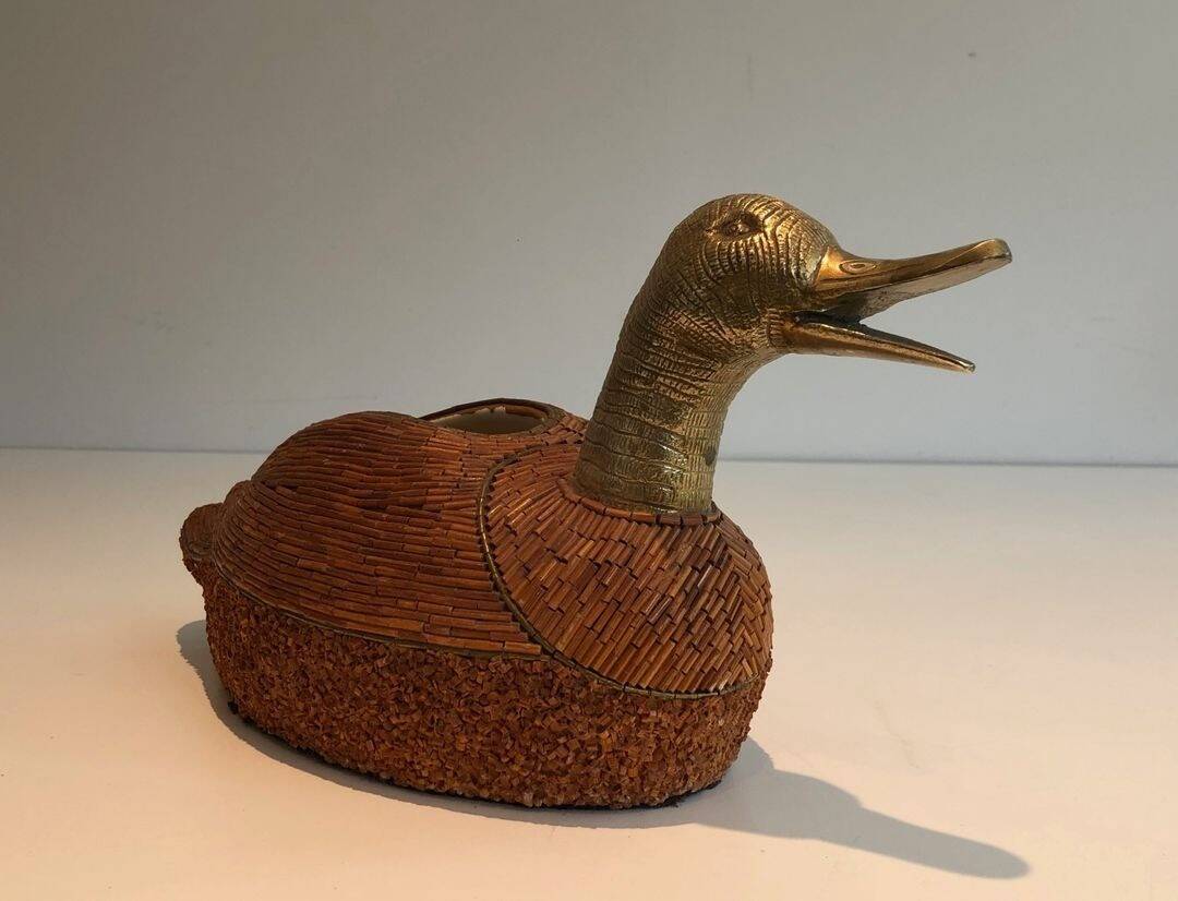 Ceramic and Brass Duck Catchall, Tarzia Firenze, Italian Work,