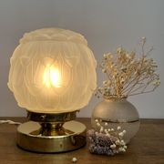 Lampe à poser globe vintage art déco en verre dépoli
