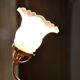 Brass gooseneck wall lamp and tulip lampshade