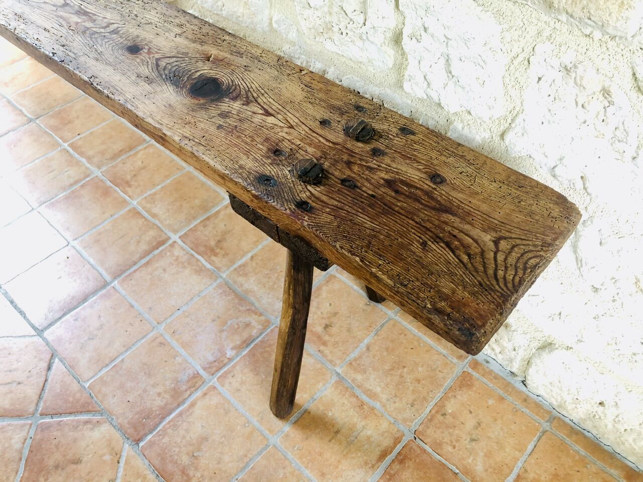 Oak farmhouse bench, circa 40's /50's