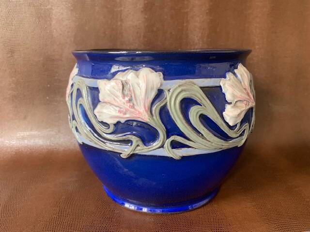 Art Nouveau pot cover in midnight blue ceramic, 1920