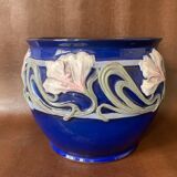 Art Nouveau pot cover in midnight blue ceramic, 1920