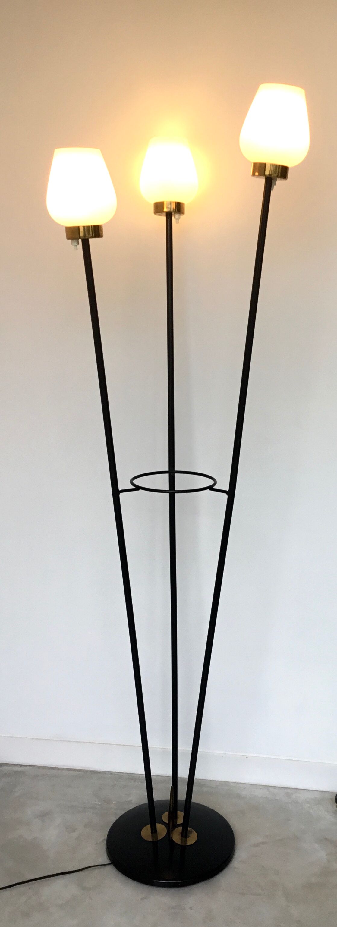 Floor lamp 3 branches with opalines of the House Arlus - 1950