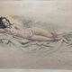 Dessin crayon et pastel xix papier : femme nue allongée sur un drap, signé adam (hugo ?), beaux arts