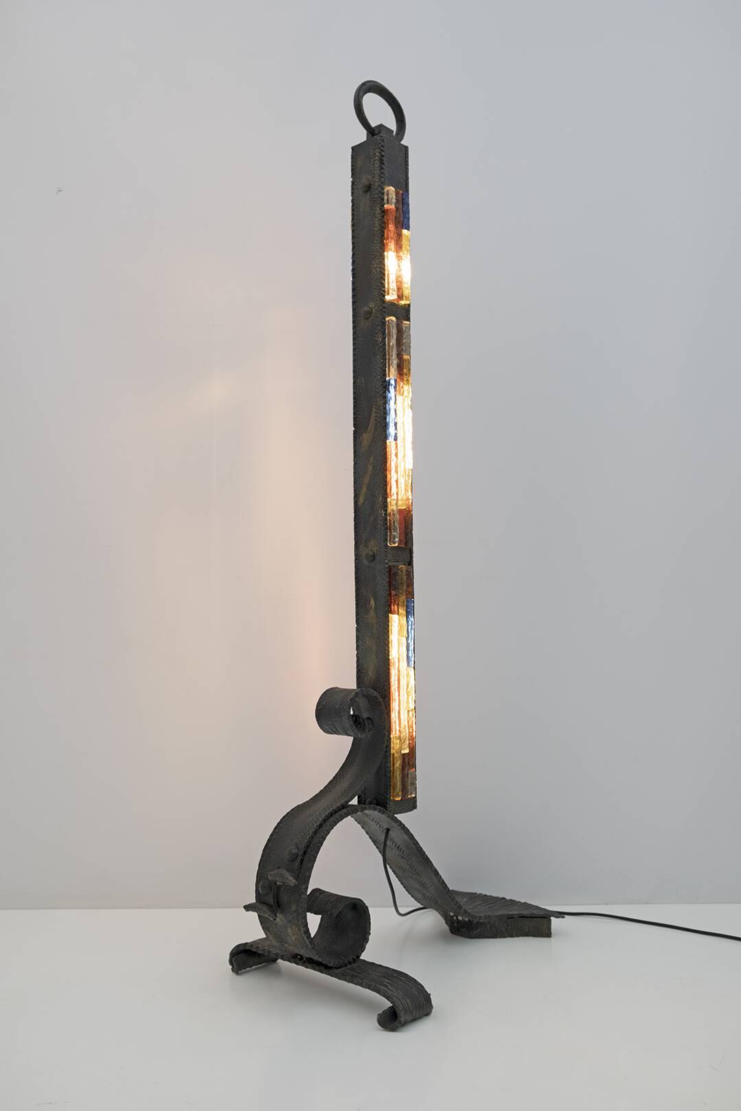 Poliarte Brutalist Italian Wrought Iron and Color Raw Glass Floor Lamp, 60