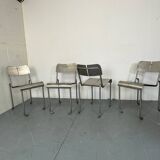 Memphis Architectural Stainless Steel French Dining Chairs, 1980s Set of 4