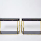 Pair of black lacquered consoles and brass 1970