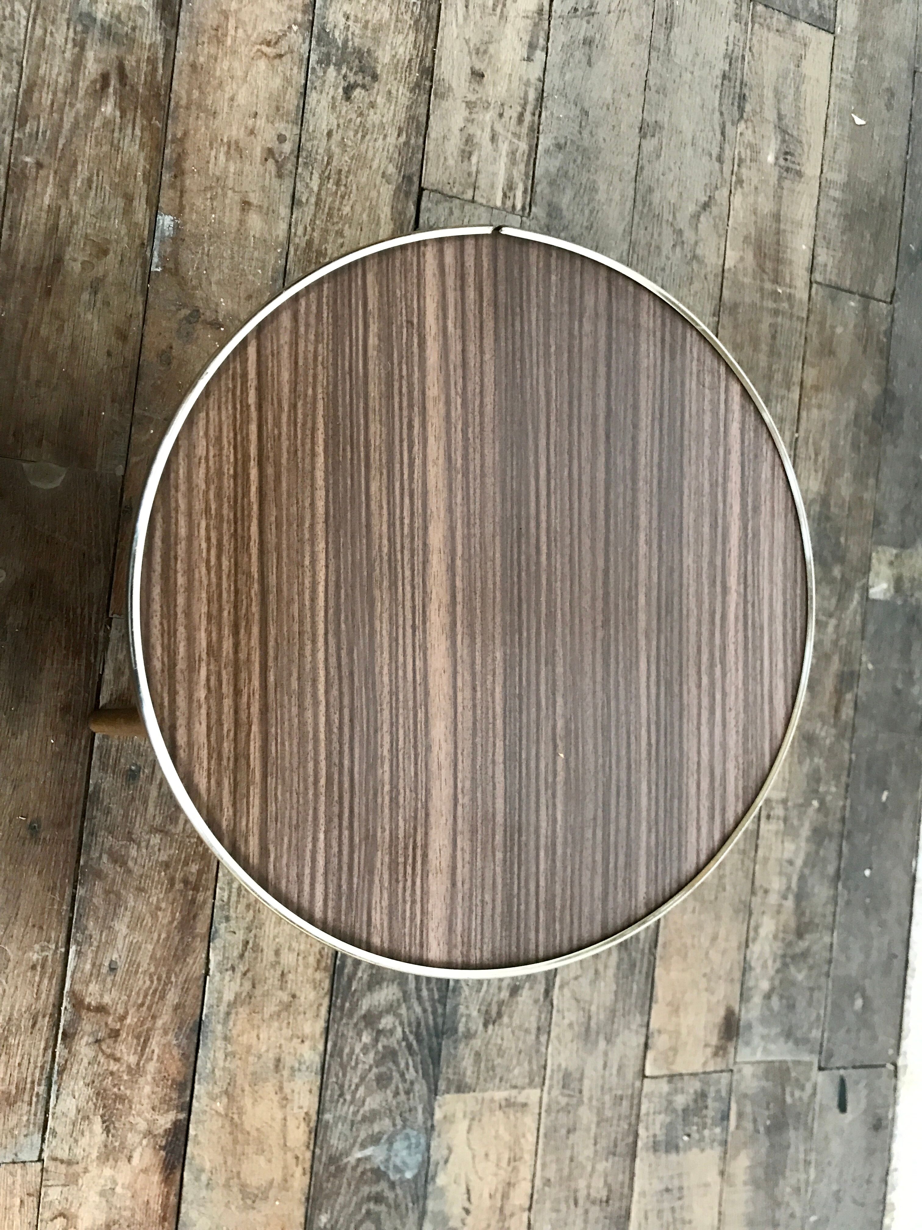 Guéridon petite table basse ronde brune vintage tripode porte plante