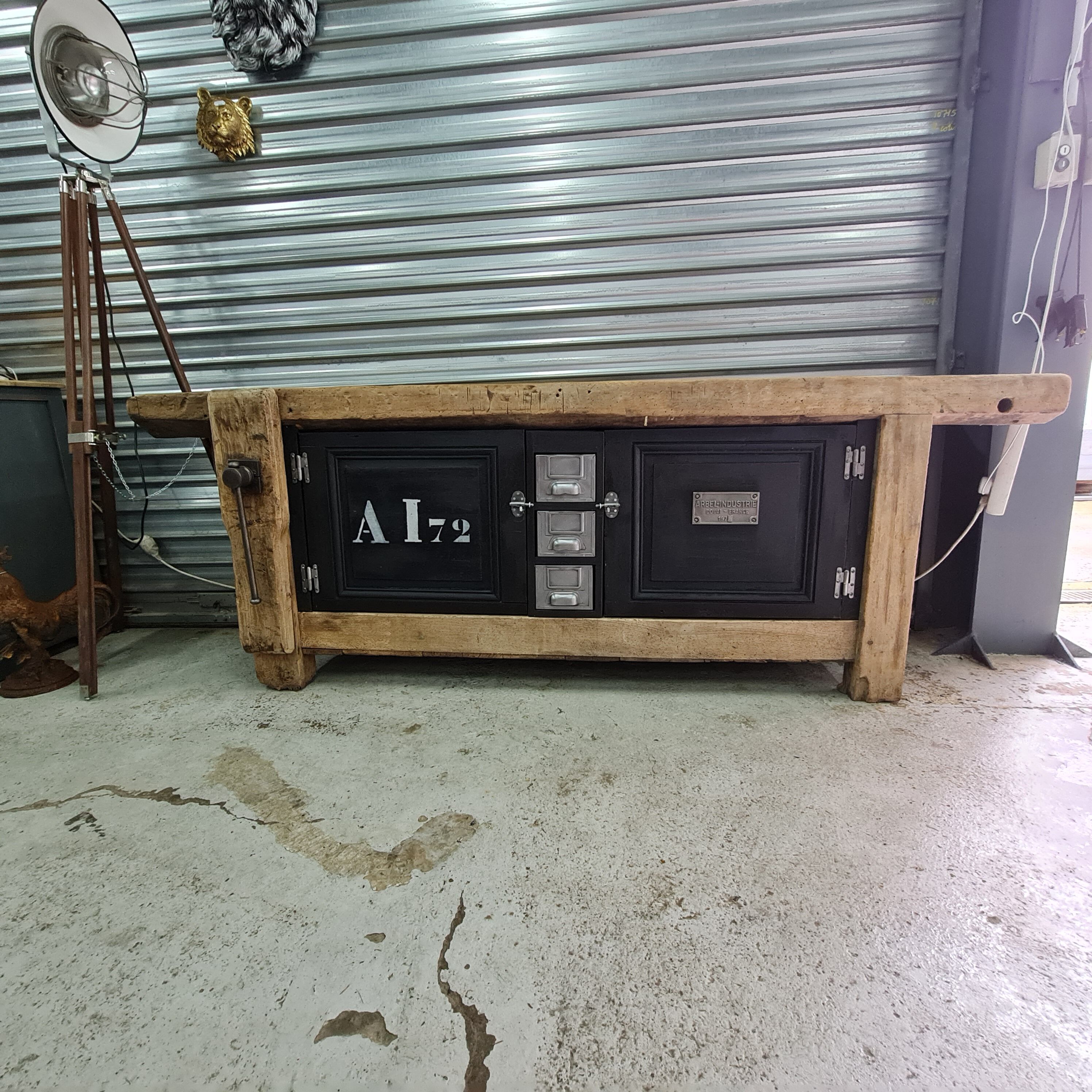 Old oak carpenter's workbench industrial furniture