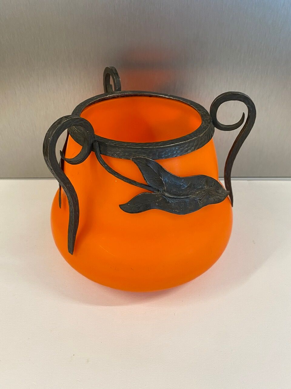 Orange glass vase, signed Val, 30s/40s