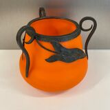Orange glass vase, signed Val, 30s/40s