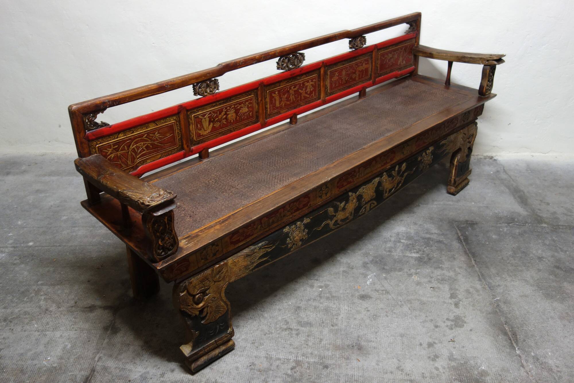 Antique Chinese bench carved and hand painted circa 1890