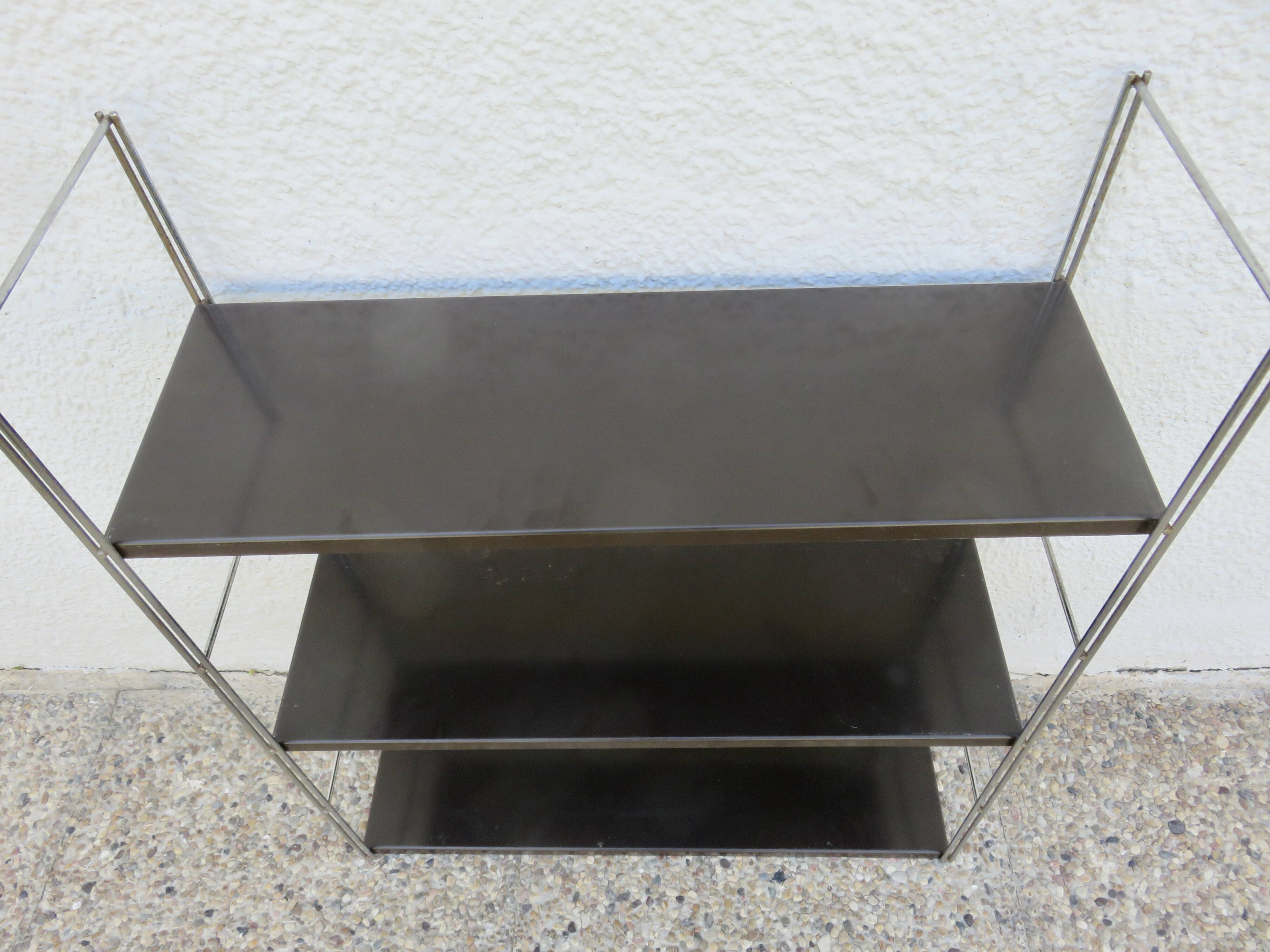 Modular String shelf in chrome and brown metal