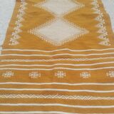 Pure wool handmade mustard and white Kilim rug 80x160cm