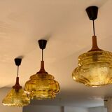 Trio of 3 glass chandelier suspensions GDR 1970 Veb Narva