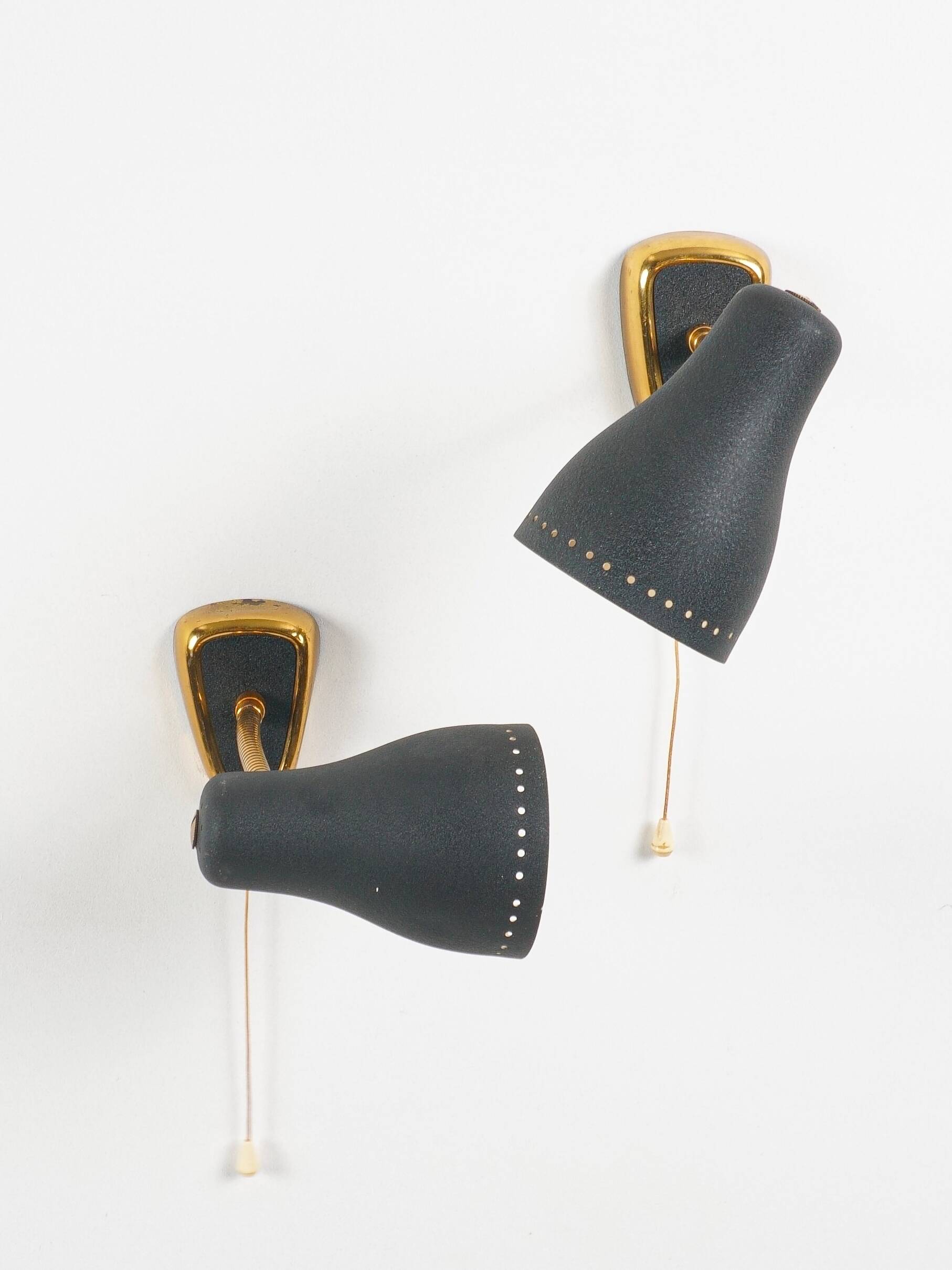 Jacques biny (designer) - pair of adjustable wall lights in brass & metal