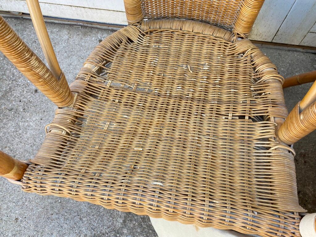 Set of 3 armchairs in rattan and wicker vintage