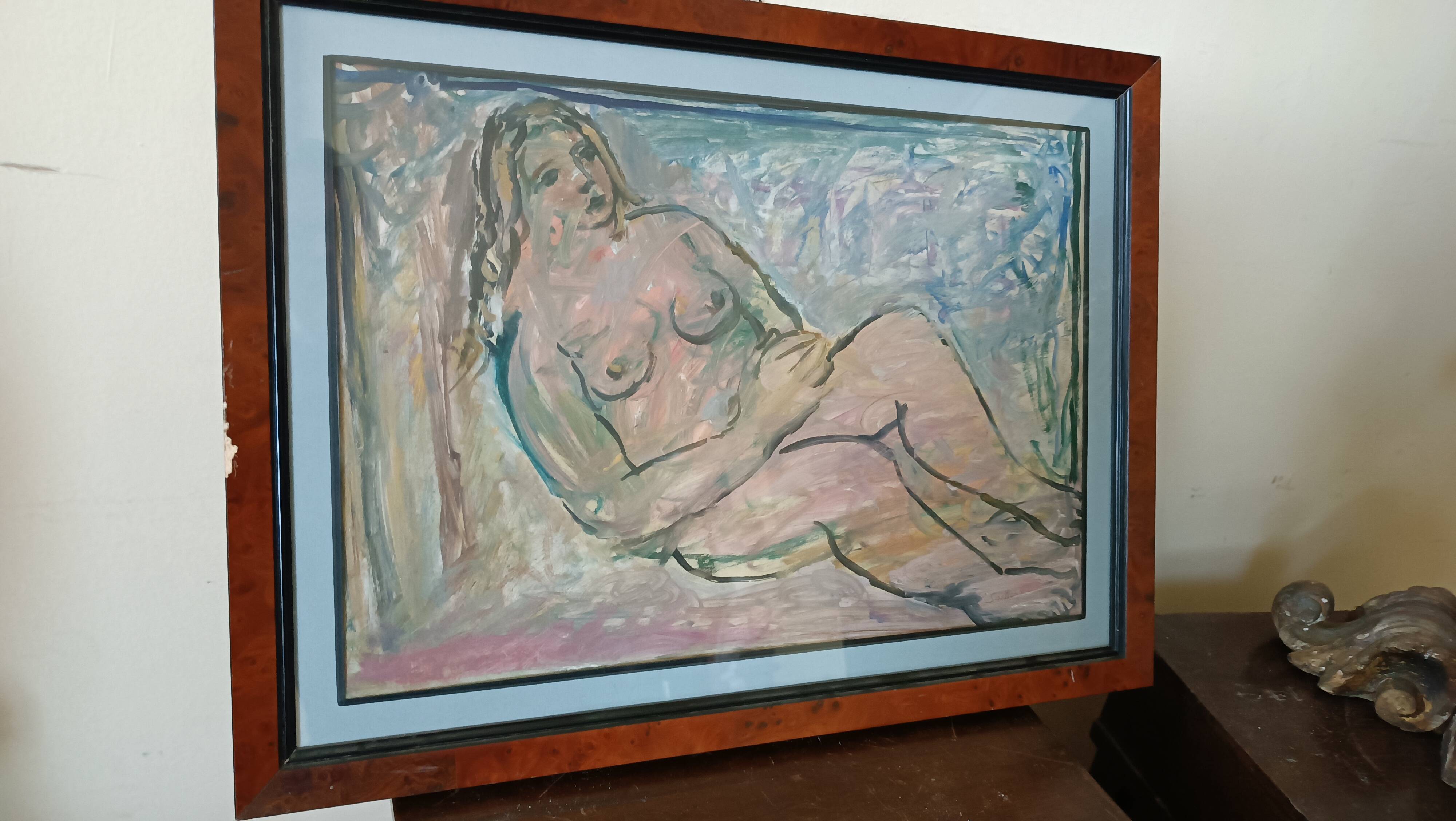 Mixed media painting on bare cardboard by Bruno Saetti