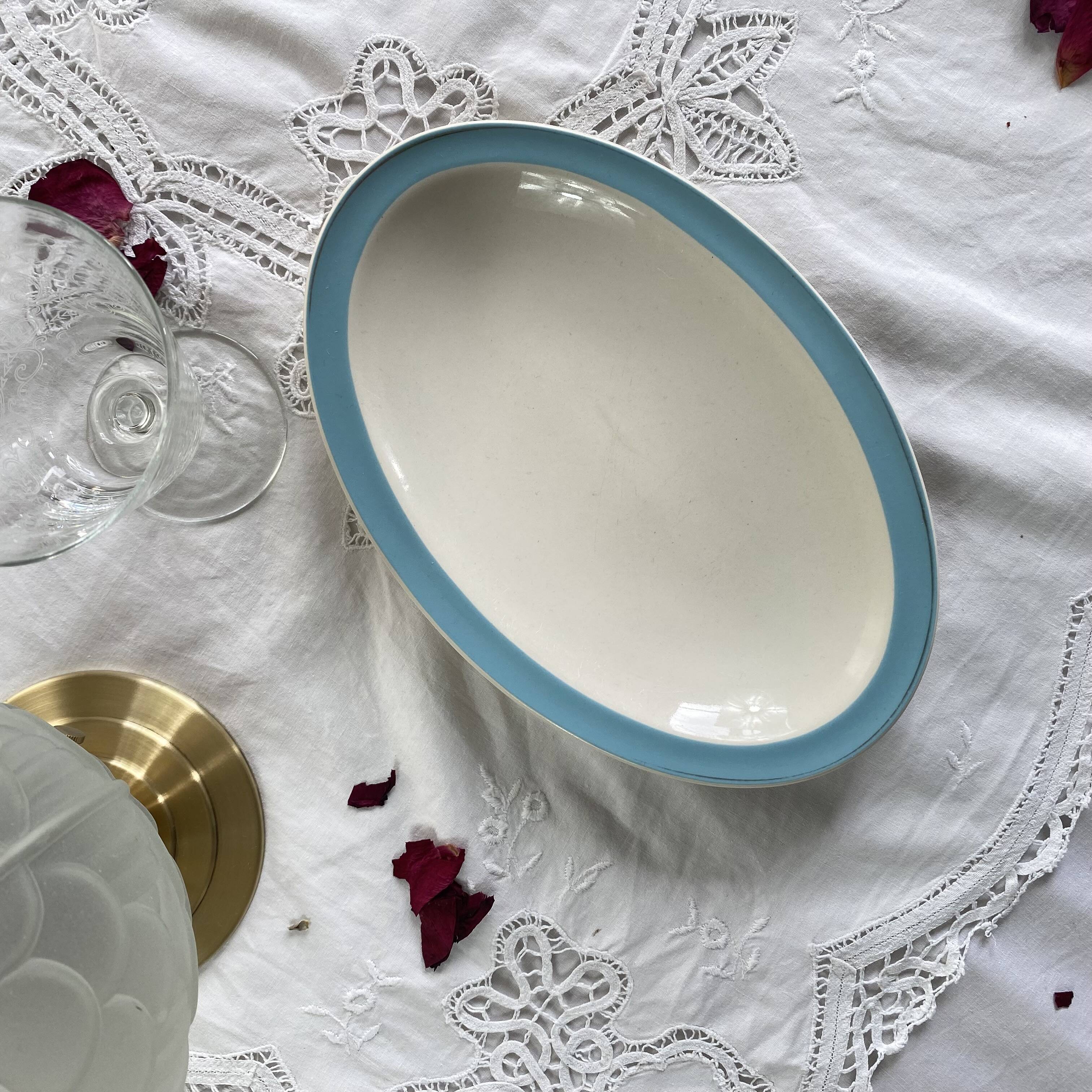 Small serving dish, antique Boch et Frères Kéralux blue earthenware