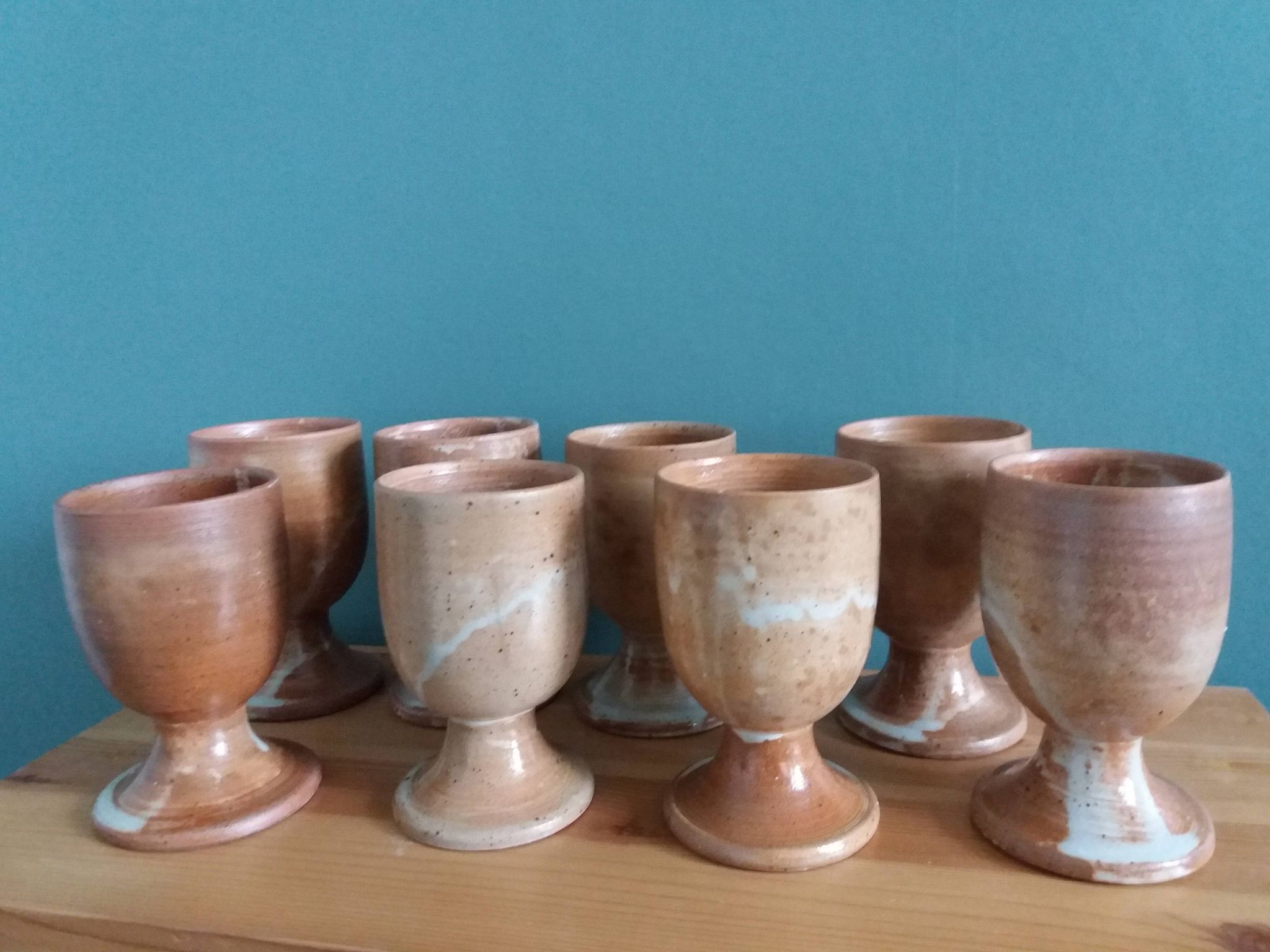 8 Puisaye stoneware stemmed glasses cups