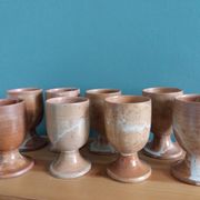 8 Puisaye stoneware stemmed glasses cups