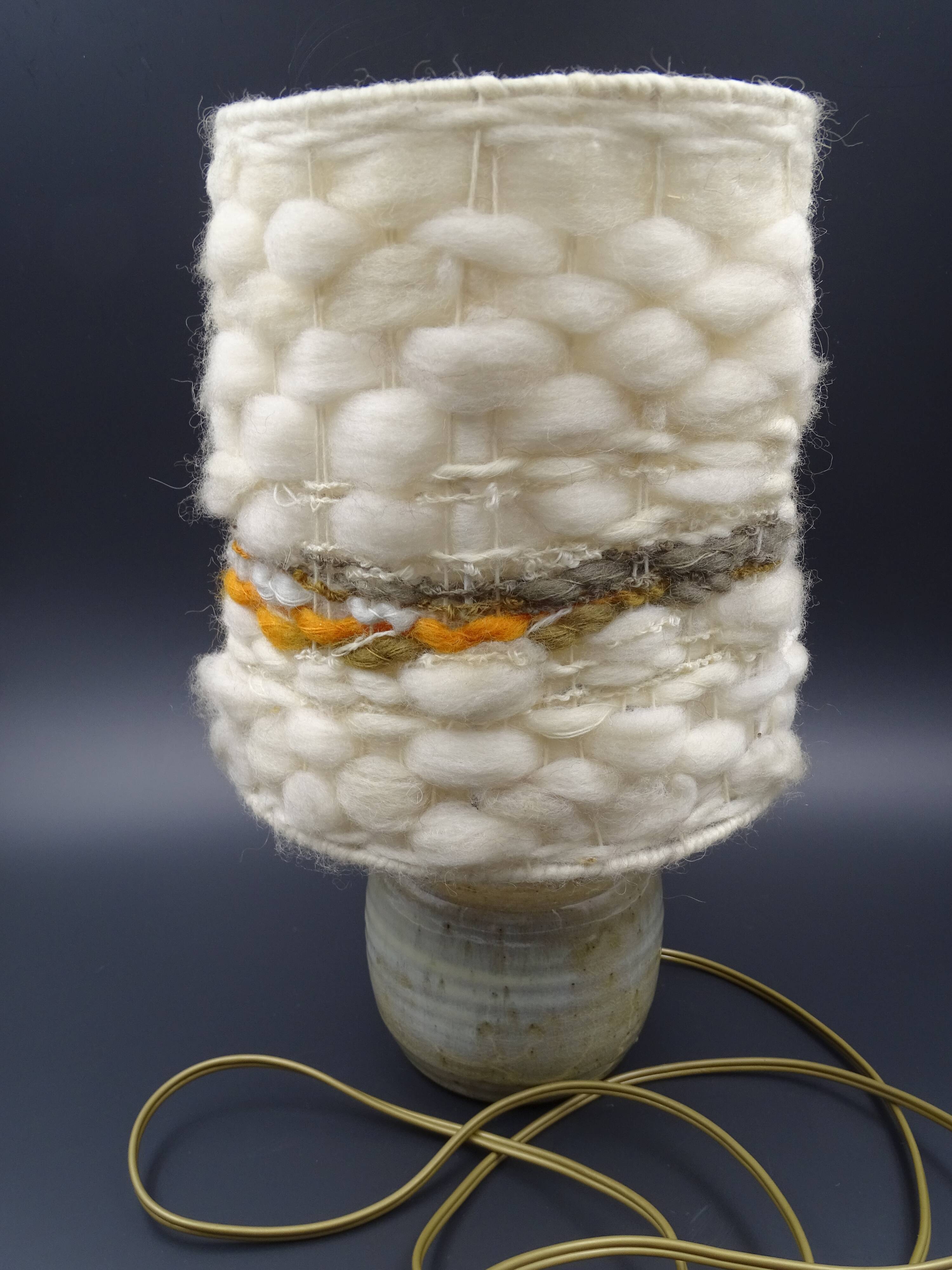 Pair of bedside lamps in stoneware and wool lampshades - Vintage around 1970